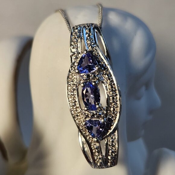 NWT 2013 VTG Genuine Tanzanite 1" Pendant Necklace 20" 925 STS All Sterling - Picture 1 of 10